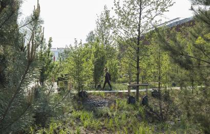 Skt. Kelds Plads af SLA. En grøn oase i byen, der har vist sig af være et vigtigt element i byen ikke kun pga. naturindholdet, men også som et åndehul under lockdown-perioden i foråret 2020. Foto af skt. Kelds Plads i København af SLA