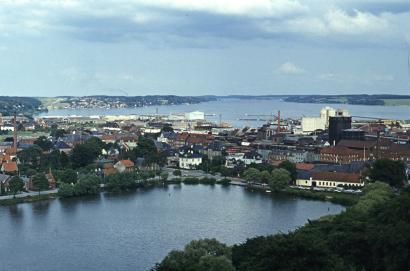 Ældre luftfoto af Kolding by. Billede af Kolding By.